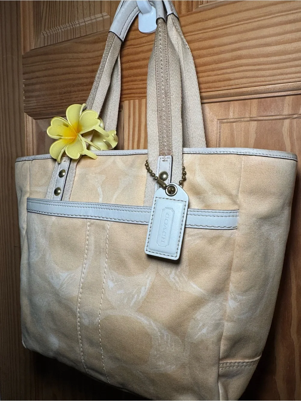 2007 Coach Hamptons Yellow Scribble Tote Bag